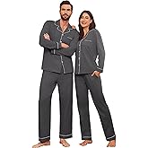 Ekouaer Couple Matching Pajamas 100% Cotton Long Sleeve Sleepwear Button Down Loungewear Pjs Set S-XXL