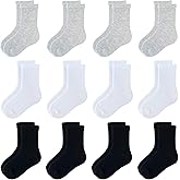JAMEGIO Boys' Crew Socks 12 Pairs Cotton Athletic Socks for Toddlers Little Big Boys