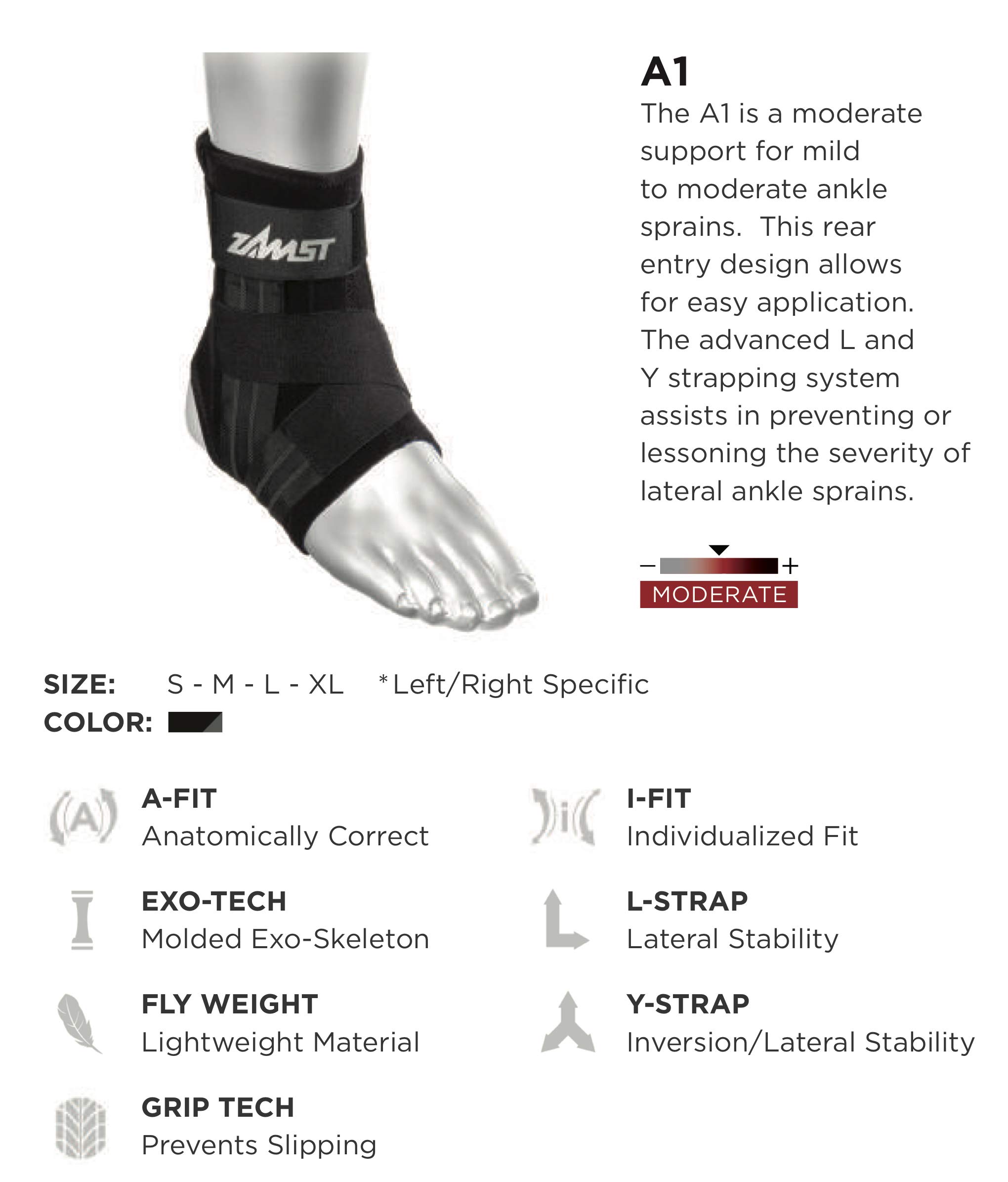 Zamst A1 Right Ankle Brace, Black, Medium on Galleon Philippines