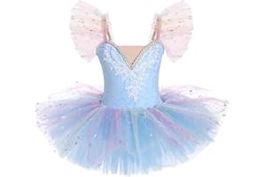 IBAKOM Ballerina Swan Lake Costume Dance Pancake Platter Tutu Ruffle Sleeve Floral Print Gymnastics Leotard Ballet Tutu