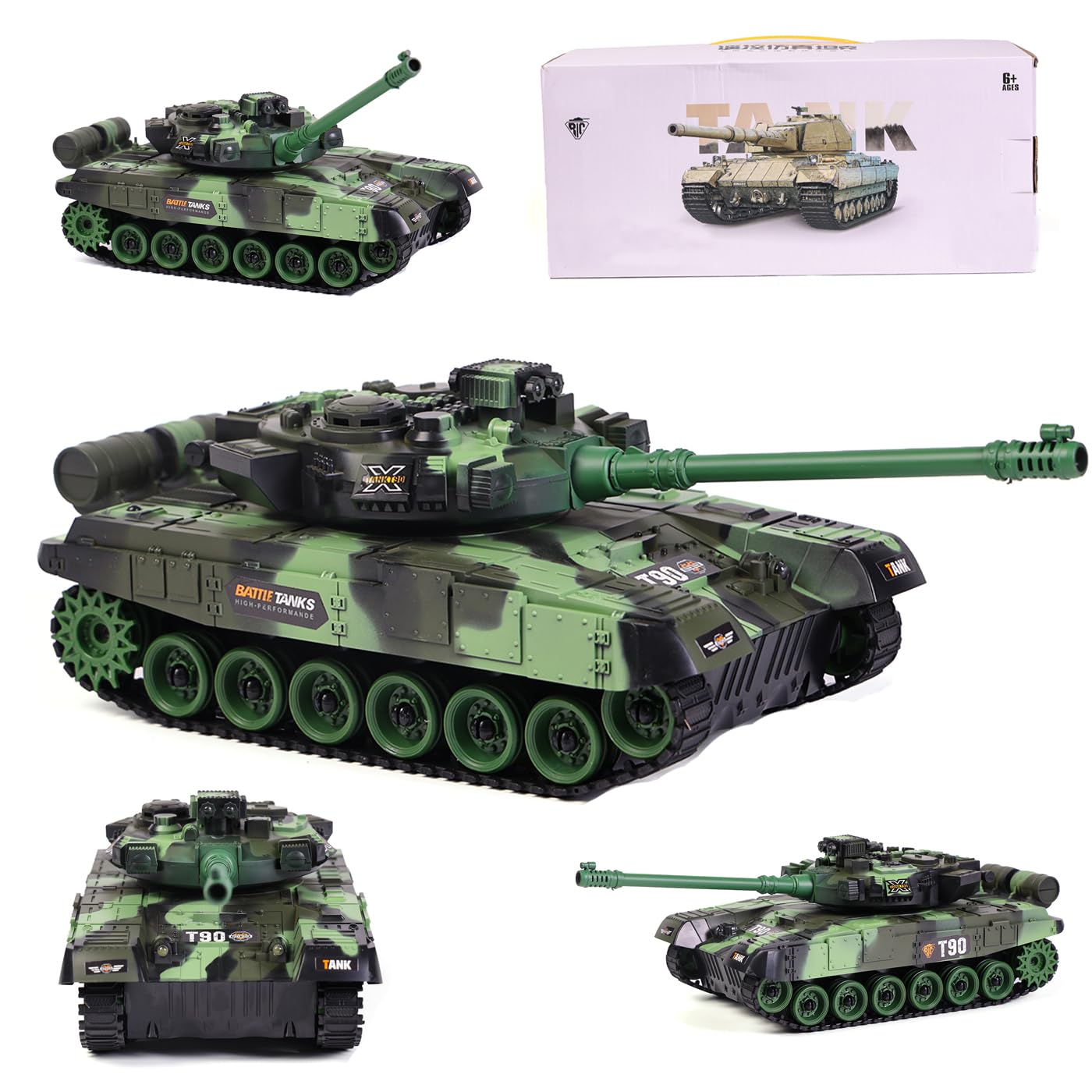 SULIFEVIP 1/30 German Tiger I,T90 RC Tank Remote Control Toys Vehicles Truck RC Car 2.4Ghz Radio Controlled Toy 360° Rotational Realistic Lights Sounds For Kids Boy Multiplayer Play (T90-Green)
