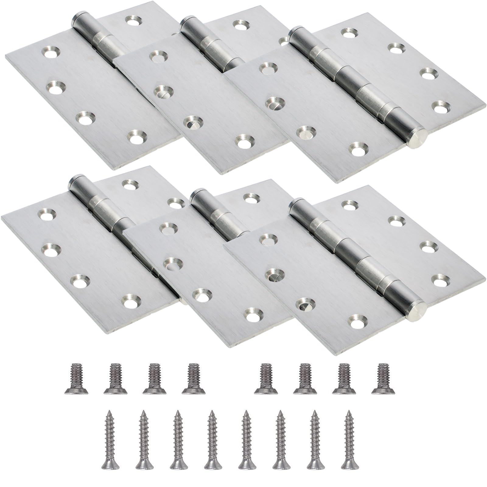 Photo 1 of 6-Pack 4.5 inch X 4.5 inch Heavy Duty Commercial Door Hinge Thickened, with Silent Steel Plain Ball Bearing, Thickness 3 mm Stainless Steel Door Hinges, Square Corners with 48 Screws, Silver