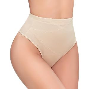 SIMIYA Thong Shapewear for Women Tummy Control Mesh Body Shaper Underwear | Criss-Cross Front Panel and Airy Mesh Stay Discre