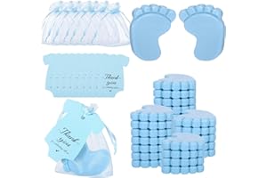 YUUCHORINGEE 30 Sets Baby Shower Favors,Baby Feet Scented Soap Party Favors for Guests Gifts,Scented Soap with Organza Bags and Thanks Tags,Wedding Return Gifts Gender Reveal Prizes Babys Shower Souvenirs (Blue)