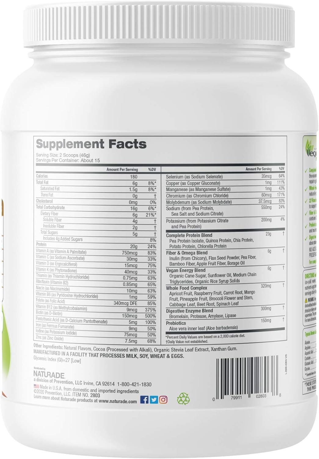Vegansmart Plant Based Vegan Protein Powder by Naturade, All-In-One Nutritional Shake - Chocolate (15 Servings): Health & Personal Care