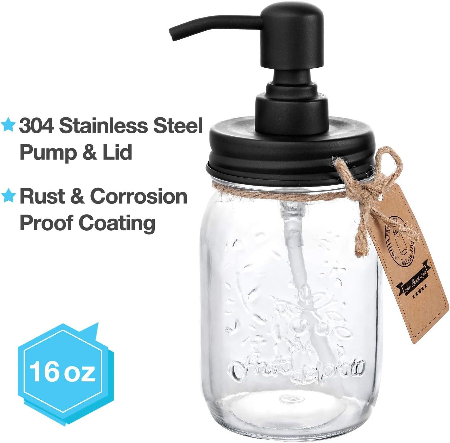 AOZITA Mason Jar Bathroom Accessories Set 5 Pcs - Mason Jar Soap Dispenser & 2 Apothecary Jars & Toothbrush Holder &Ceramic Drain Soap Dish - Rustic Farmhouse Decor, Bathroom Home Decor, Black: Home & Kitchen