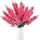 IPOPU 5PCS Artificial Silk Delphinium 34.2inch Fake Rose Red Delphinium Lifelike Hyacinth Flower Faux Flowers for Home Wedding Floral Arrangement Table Centerpiece Decor(Rose Red)