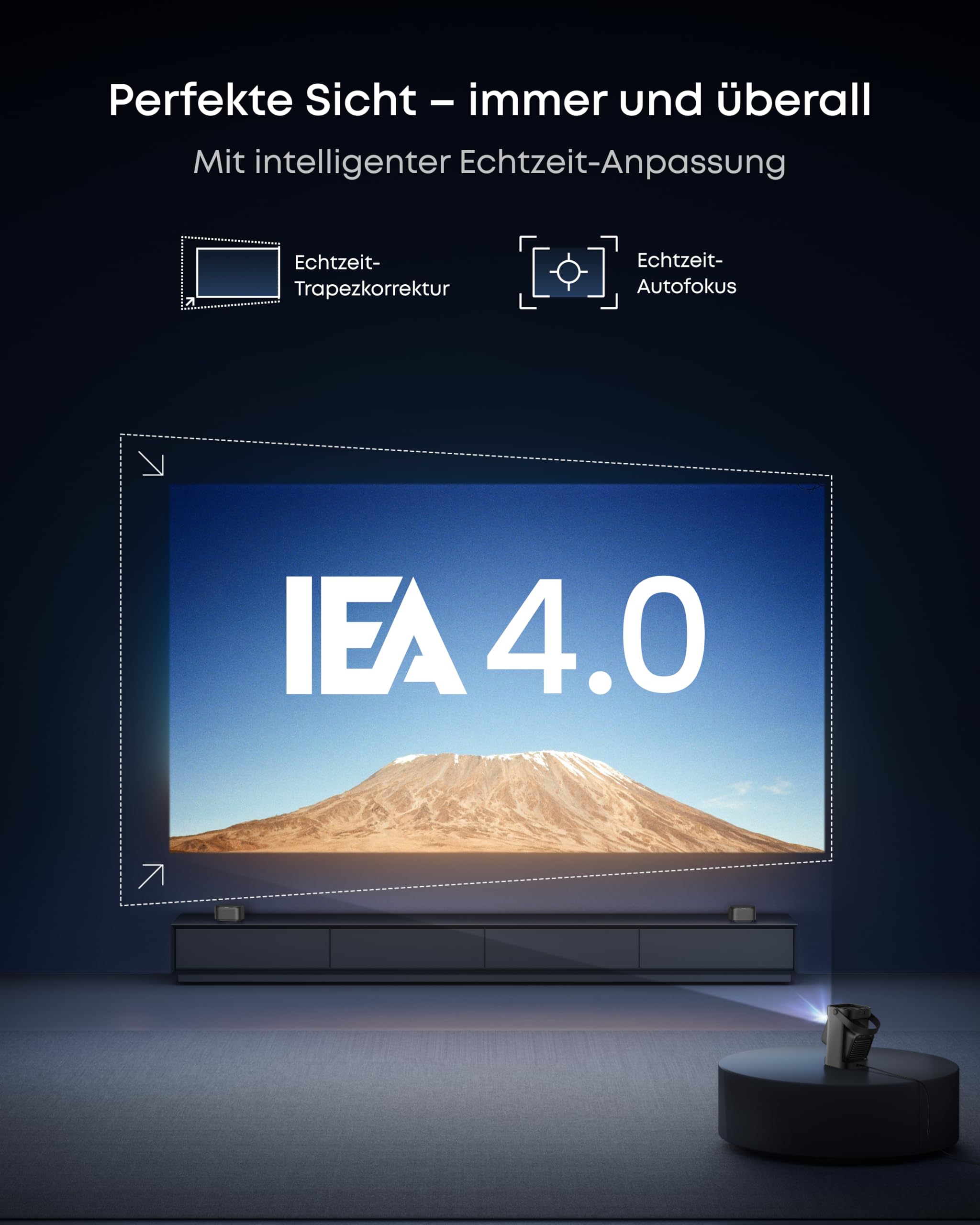 soundcore Nebula P1｜Beamer klein mit abnehmbarem Lautsprecher und integriertem AV-System, 650 ANSI Lumen, 1080p, 2.0 Surround Sound, Dolby Audio, 130°-Gimbal, Auto Kalibrierung, max. 180", Google TV 6