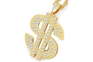 PinCute 18K Gold Plated Dollar Chain Necklace, Fake Gold Chain for Men, Dollar Sign Hip Hop Chain Necklace Pendant for Men and Women