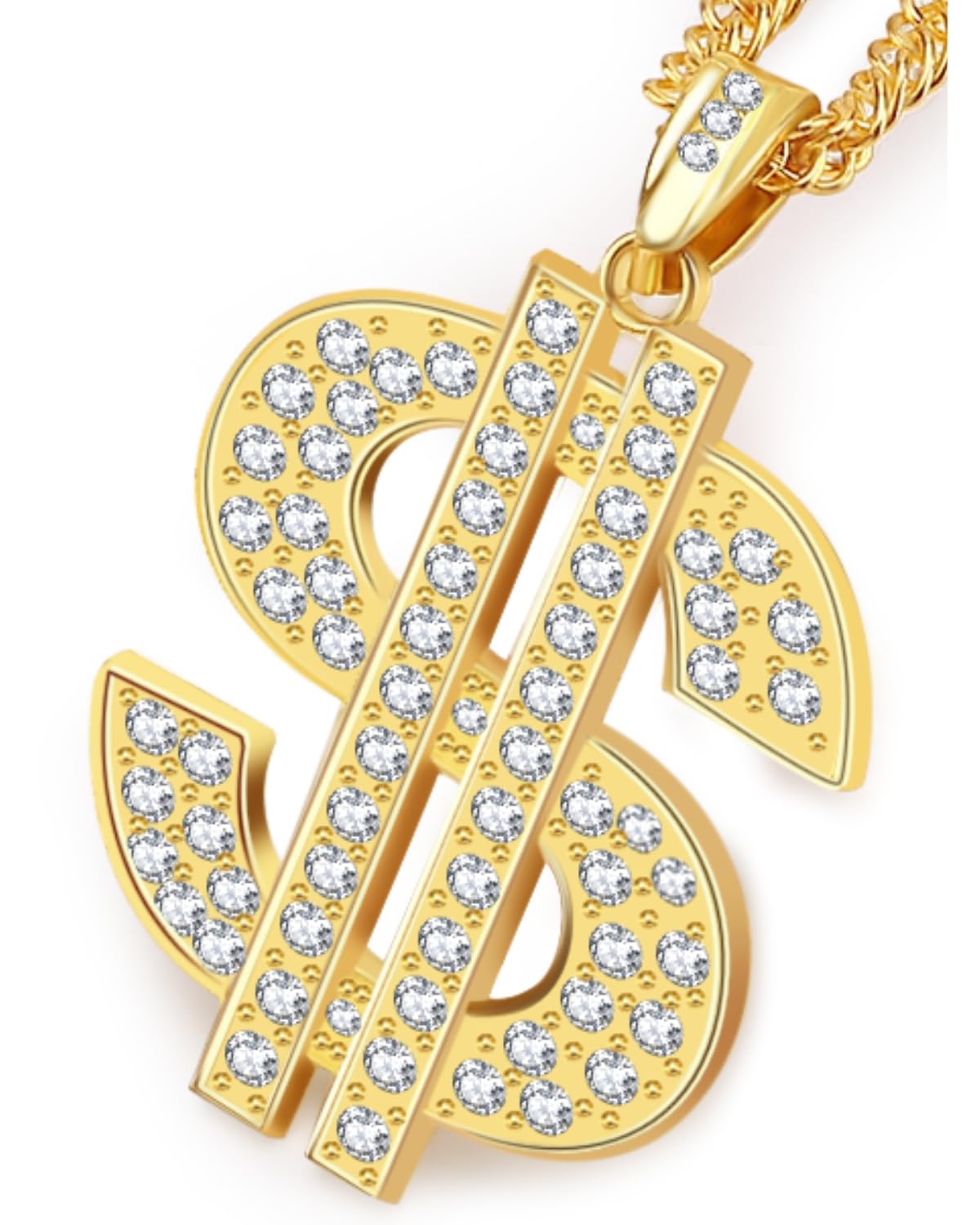 PinCute 18K Gold Plated Dollar Chain Necklace, Fake Gold Chain for Men, Dollar Sign Hip Hop Chain Necklace Pendant for Men and Women