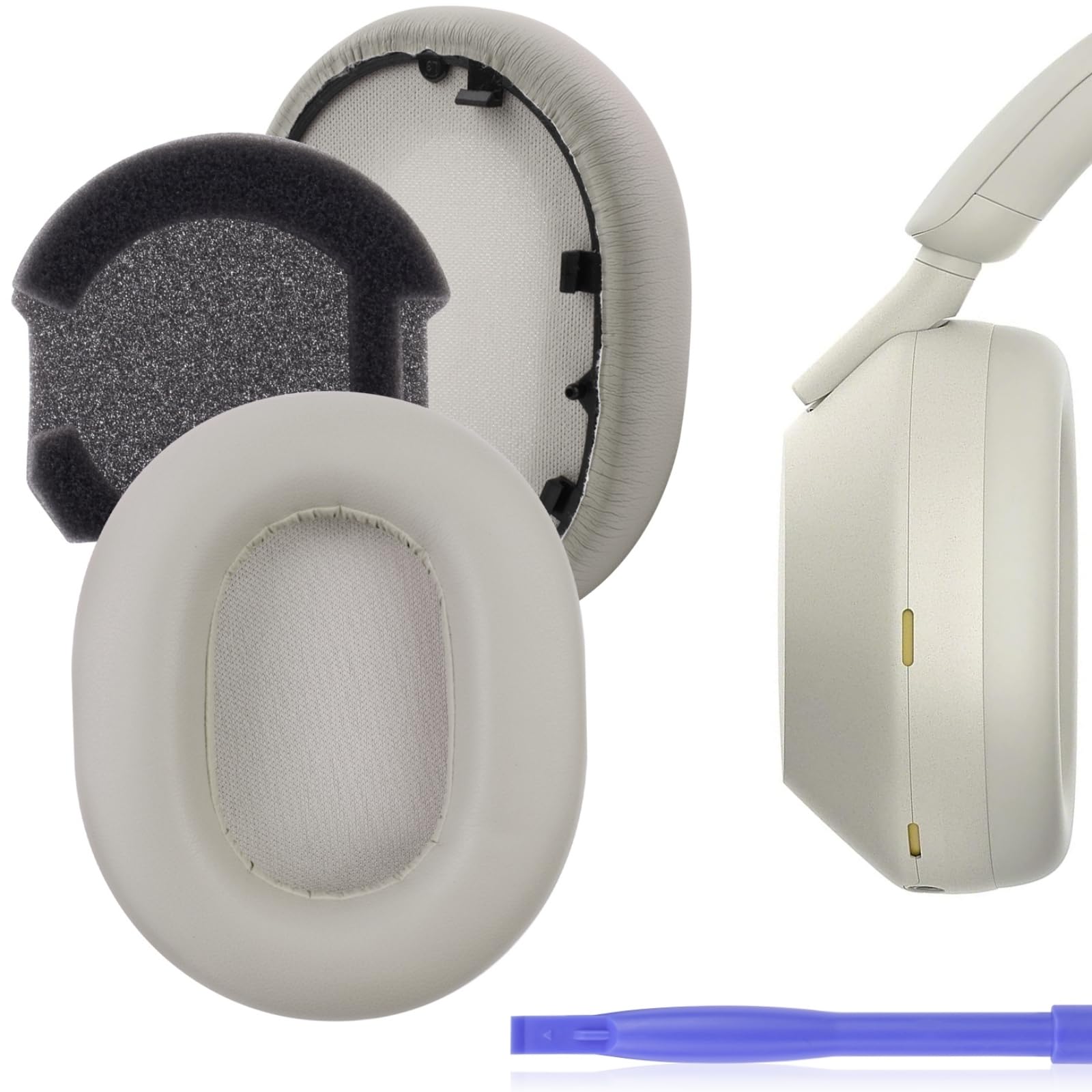 WH1000XM5 Ear Pad Cushions Replacement Noise Isolation EarPads Compatible with Sony WH-1000XM5 Wireless Noise Canceling Over-Ear Headphones- Added Thickness & Plastic Stick (Beige)