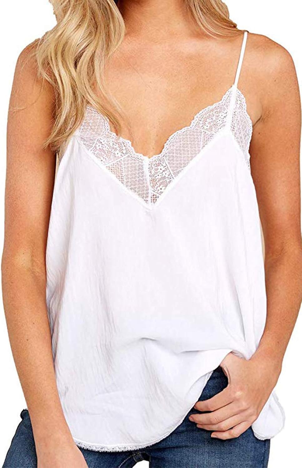 Astylish Women's Cute Ruffle V Neck Sleeveless Shirts