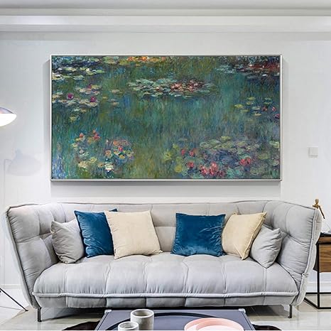Amazon モネ睡蓮装飾写真絵画複製壁印象派花有名なクアドロス装飾70x140cm木枠付きの完成品 ウォールステッカー オンライン通販