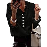 ZAFUL Womens Long Sleeve V Neck Sweater Pearl Button Ruffle Trim Knitted Elegant and Comfortable Pullover Tops