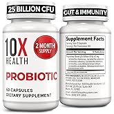 10X Health Probiotics for Men - 60 Capsules Immune Support Supplement & Probiotics for Digestive Health with Lactobacillus Rhamnosus, Acidophilus & Bifidobacterium Probiotic for Gut Health