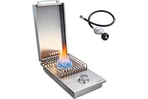 HVLWYAZ Built-in Single Side Grill Burner with Cover, Silver 304 Stainless Steel Side Burner for Outdoor Kitchen, Propane & Natural Gas, Outdoor BBQ for Family Patio Parties