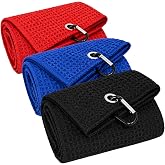Golf Towel 3 Pack 16" X 16" Microfiber Waffle Pattern Golf Cleaning Towel | Carabiner Clip, Super Absorbent