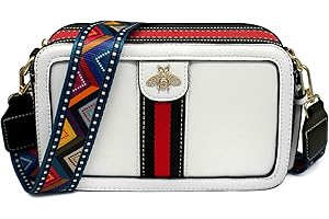 Beatfull Designer Crossbody Bag Bee Shoulder Purse for Women Trendy Wide Strap Camera Clutch PU Leather Handbag