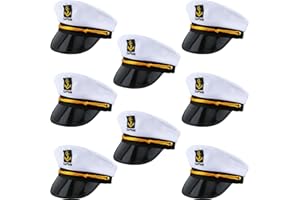 SGBETTER 8 Pieces Captain Hats Adjustable White Sailors Navy Marine Admiral Caps for Yacht Theme Party Costume Accessory