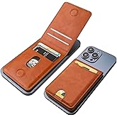 KIHUWEY for MagSafe Wallet Card Holder with Magnetic, Mag Safe Leather Detachable Kickstand RFID Wallet for iPhone 16/15/14/13/12 Pro Max Plus Not for iPhone 13/12 mini (Light Brown)