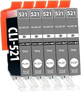 Supply Guy 5x Grey CLI-521 Ink Cartridges Chip Level Indicator Canon Pixma view 1