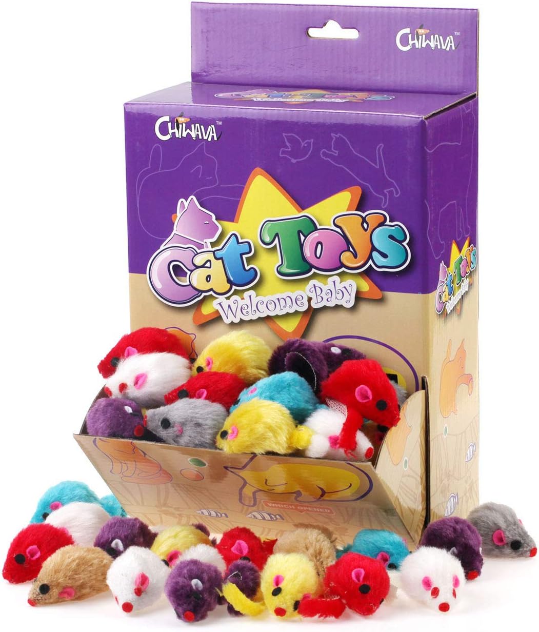 Chiwava 4.1'' Furry Cat Toy Mice Rattle Small Mouse Kitten Interactive Play Assorted Color