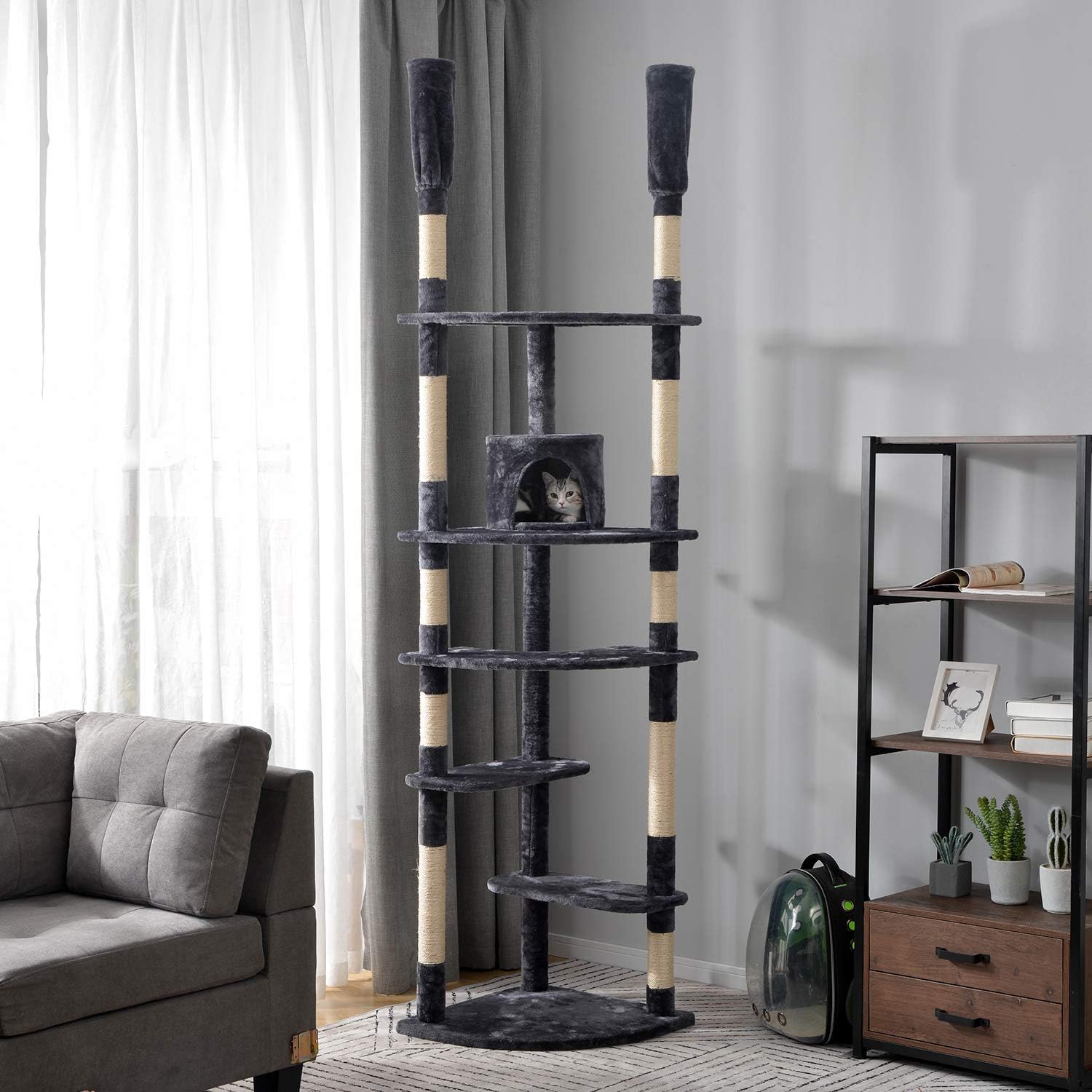 P PURLOVE Large Cat Tree Floor to Ceiling, Multilevel Cat