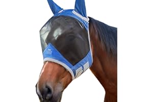 Harrison Howard CareMaster Pro Luminous Horse Fly Mask Large Eye Space Standard with Ears UV Protection for Horse Royal Blue M Cob