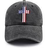 Christian American Flag Cross Jesus Hat, Adjustable Embroidered US Independence Day Patriotic Baseball Cap