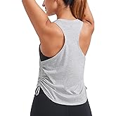 CRZ YOGA Pima Cotton Ruched Side Tank Tops for Women - Workout Athletic Casual Racerback Crewneck Loose Sleeveless Shirts