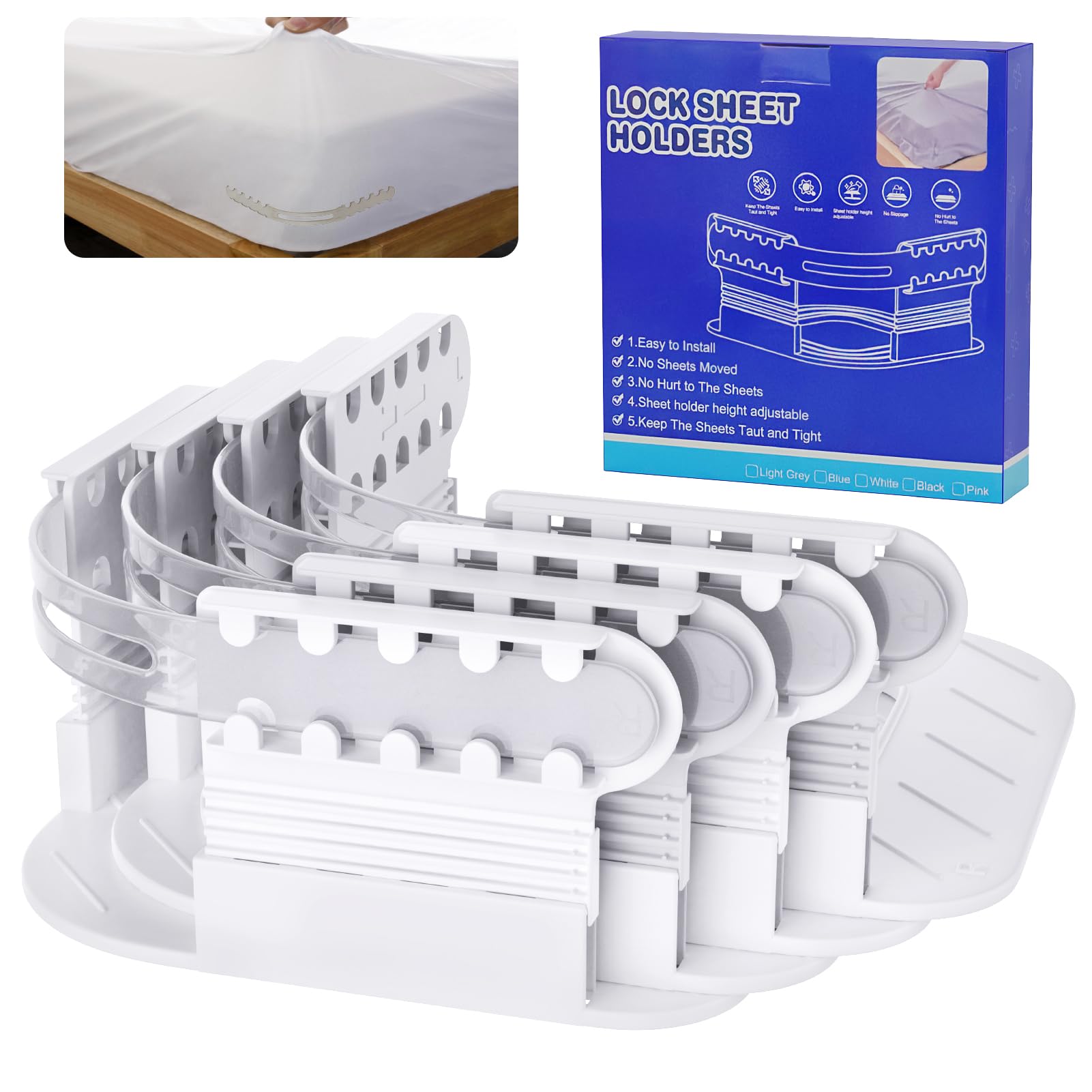 Photo 1 of Heavy Duty Bed Sheet Holders for Corners (4-Pack) – Adjustable Fitted Sheet Holder Straps with Lock System, Keep Sheets Tight & Secure, No-Slip Design, Fits All Mattress Sizes – Easy Installation