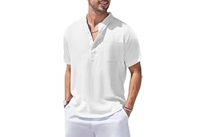 COOFANDY Men's Cotton Linen Henley Shirt Short Sleeve Hippie Casual Beach T-Shirts with Pocket