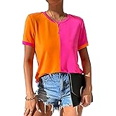 Milumia Women's Casual Color Block Short Sleeve T Shirt Crew Neck Tee T Shirt Tops