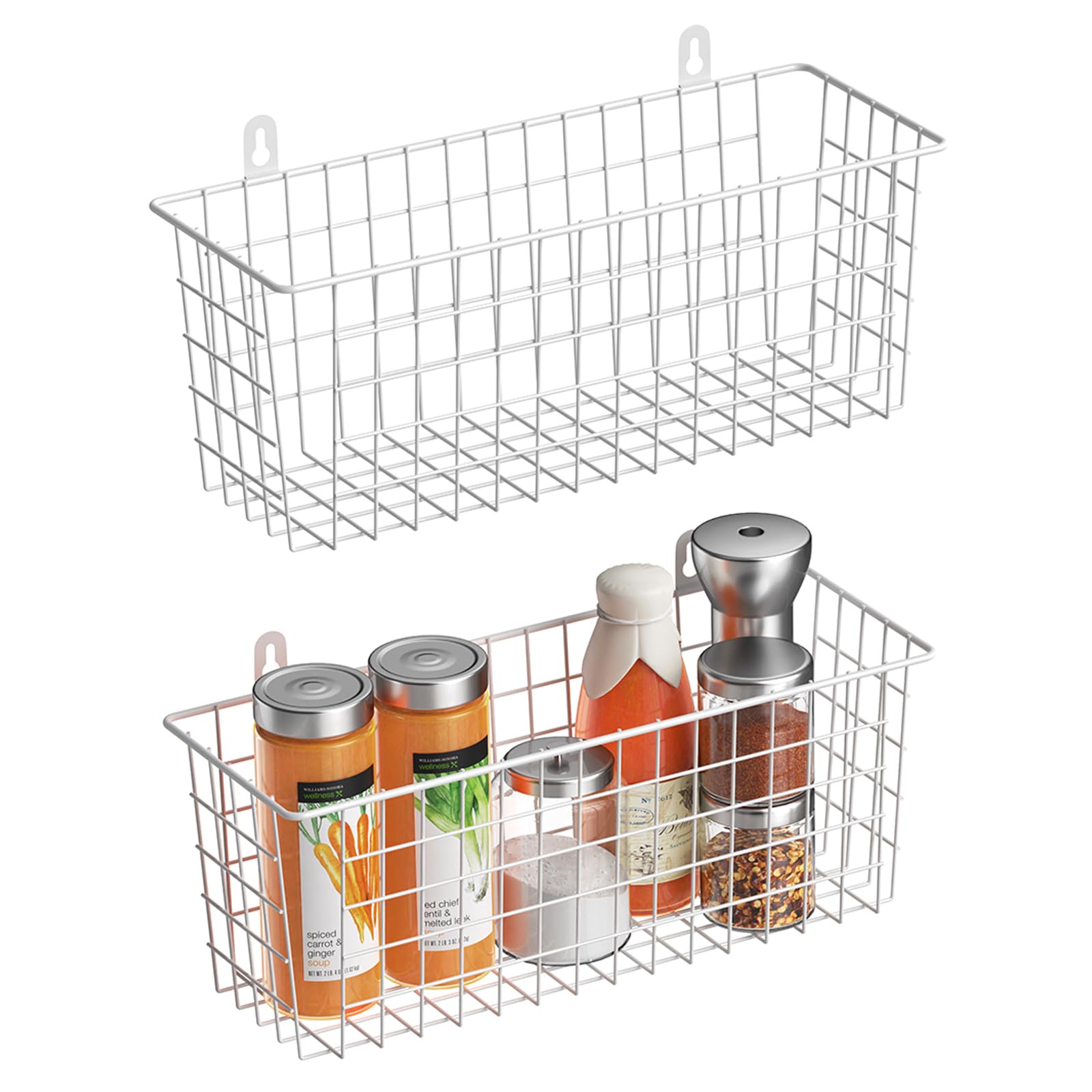 Photo 1 of ***1 PIECE***MaraFansie Wire Basket  Hanging Wall Organizer Cabinet Storage Basket Wall Mounted Shelves Rustic Farmhouse Decor for Home Kitchen Bathroom, White