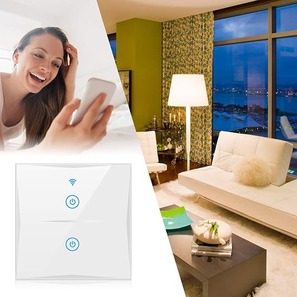Interruptor de luz inteligente wifi compatible con Alexa pantalla tctil de cristal con aplicacin Smart Life Google Home Timging Fuction no requiere hub blanco 24 GHz N Wire Needed 2 vas