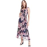 London Times Womens Sleeveless Ruffle Detail Faux Wrap Tie Midi Dress