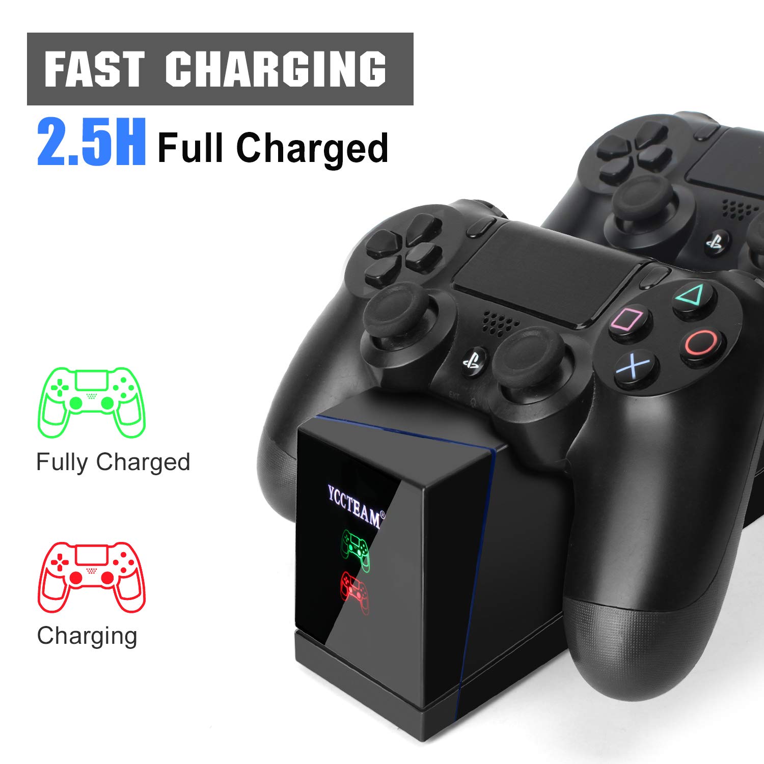 PS4 Controller Charger, Dual PS4 Modded Controller Charging Station for Sony Playstation 4 / PS4 / PS4 Slim / PS4 Pro Charging Dock Stand Station with IC-Chip Protection