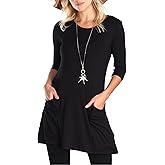 Popana Women’s 3/4 Sleeve Tunic Top – Scoop Neck Long Tunic Shirts to Wear with Leggings with Pockets