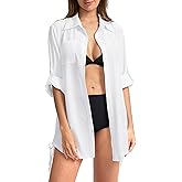 Women's UPF 50+ Long Sleeve UV Sun Protection Shirts Fishing Hiking Button Down Dress Shirt Swim Cover Up for Women