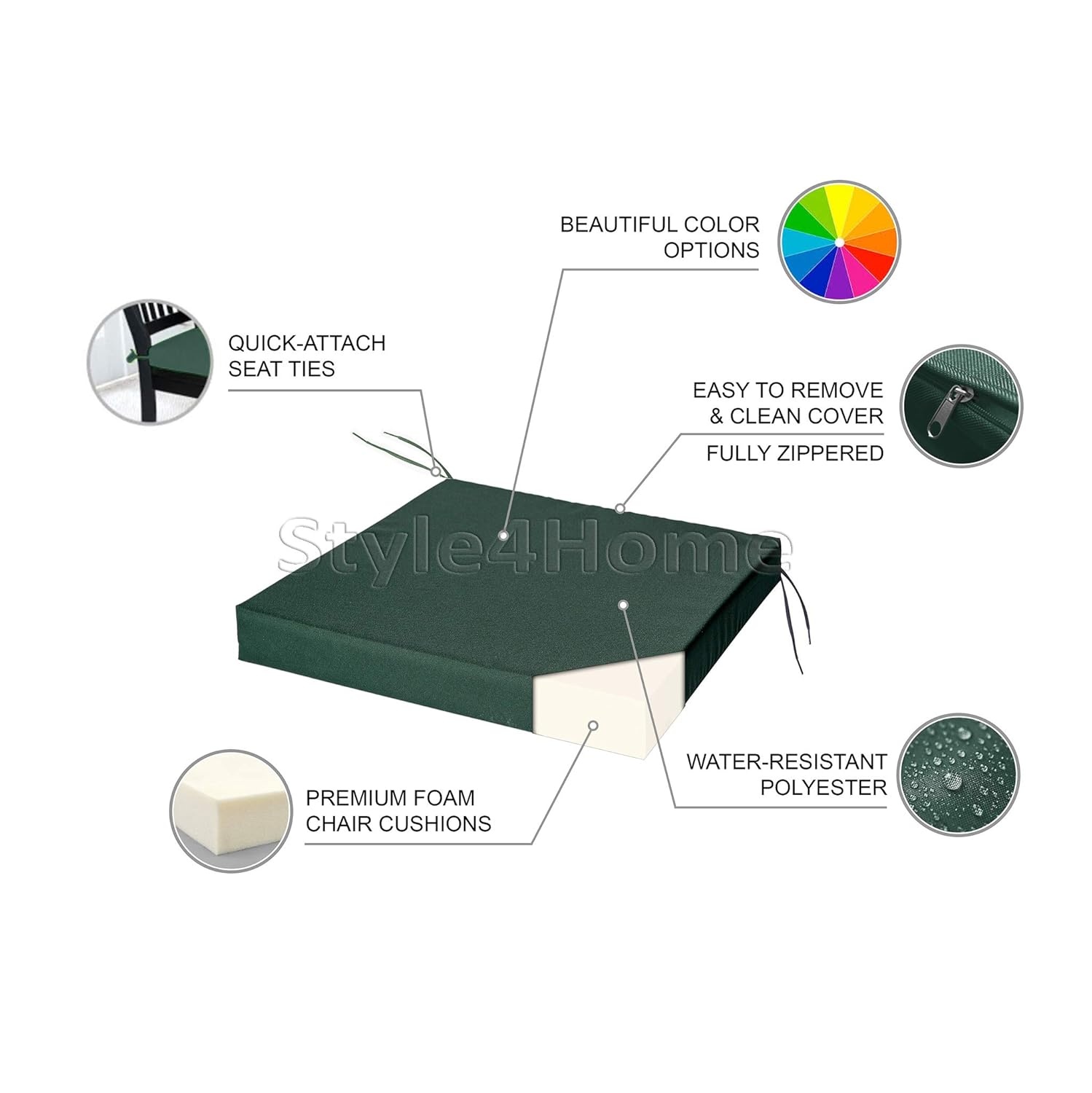 Style4home Waterproof Patio Chair Cushions With Seat Ties