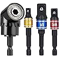 Impact Grade Driver Sockets Adapter Extension Set Drill Bit+Right Angle Drill,3Pcs 1/4 3/8 1/2" Universal Socket Adapter Set,105 Degree Right Angle Screwdriver set Drill Hex Bit Socket Adapter