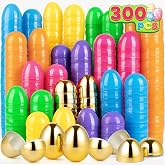 V-Opitos 300PCS Plastic Easter Eggs, 2.4'' Bulk Empty 288 Colorful with 12 Golden Eggs, Hinged Fillable Eggs for Easter Egg Hunt, Basket Stuffers Fillers, Easter Party Favor for Kids