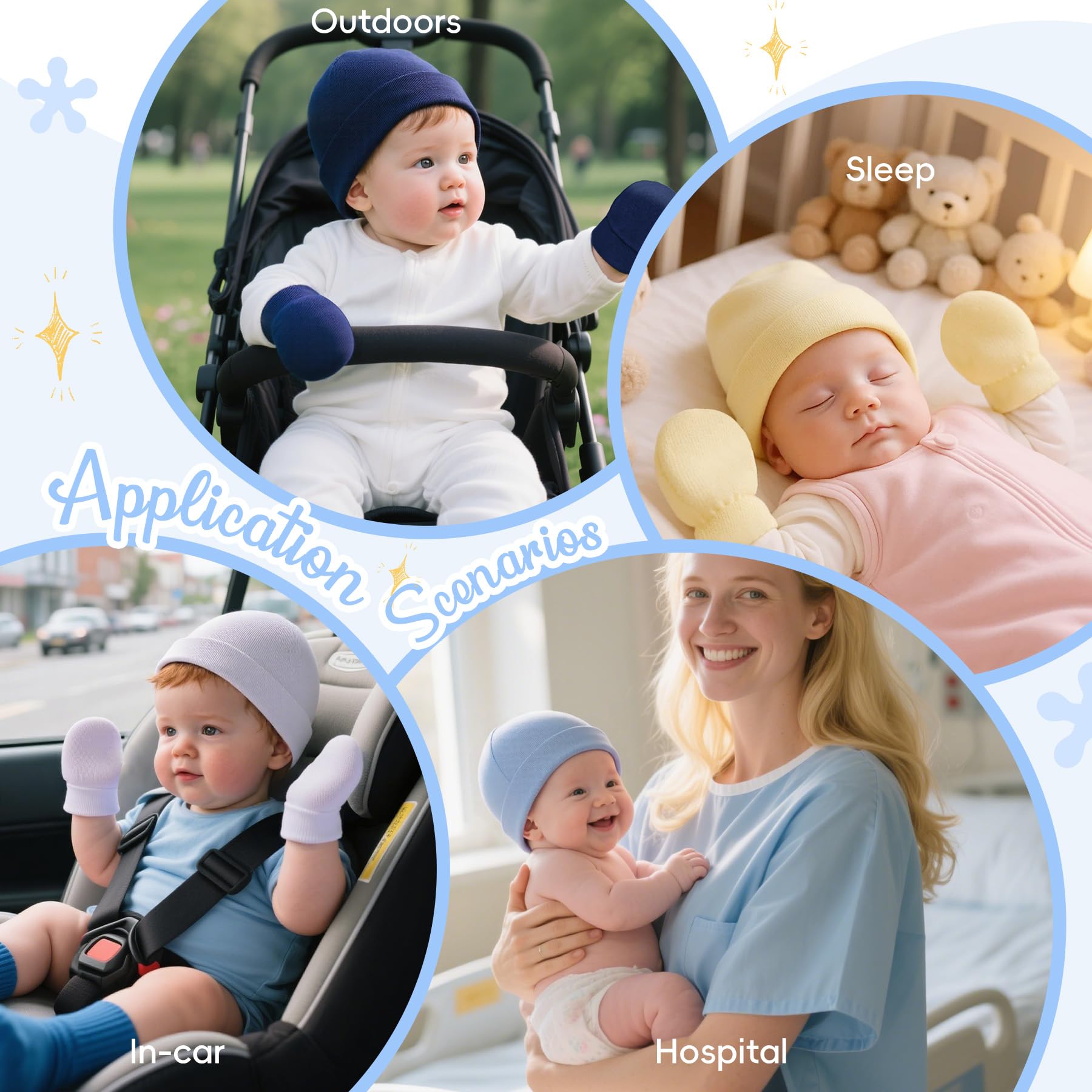 Zando Baby Hats and Mittens Newborn Hospital Hat Essentials Warm Knit Beanie Safety Anti-Scratch for Boys Girls 0-6M