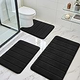 BYSURE Black Memory Foam Bathroom Rug Set 3 Piece, Non Slip Extra Soft Absorbent Washable & Dry Toilet Bath Mat Sets