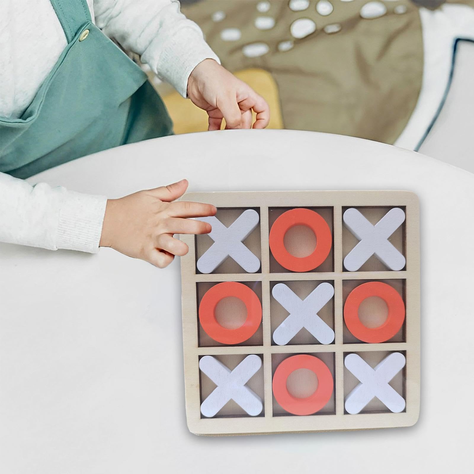 XO Noughts & Crosses Wooden Game, Naughts Crosses Tic Tac Toe, Fun Travel Board Game For Everyone, XO Chess Board Game, Classic Game, Interactive Wooden Board Game for Family & Kids (Orange/White)