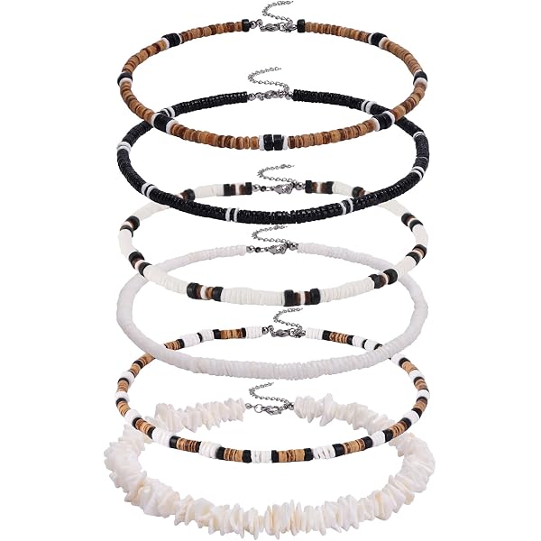 Collana Da Uomo Puka Shell In Legno Di Cocco - Perline Marroni E Nere Con Ciondoli Turchesi - Gioiello Spiaggia Surfista