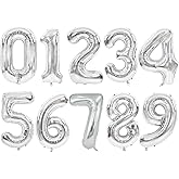 TONIFUL Balloons 16 Inch Silver 0-9 Number Mylar Foil Balloons 10 Pcs Silver Custom Digital Balloons for 2026 New Year Eve Birthday Party Engagement Graduations Anniversary Baby Shower
