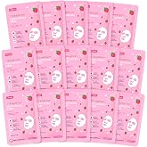15 Pack Strawberry Face Masks for Girls Women, Pink Party Favor, Spa Gifts | Moisturizing Facial Mask for All Skin Types, Bulk Face Masks for Women Skin Care, Birthday Party Spa Gifts for Kids &amp; Teens