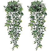2pcs Fake Hanging Plants, Artificial Hanging Plants with Pot, Artificial Plants Indoor in pots, Greenery Fake Plant Decor, Faux Plant Pots for Wall Home Room Shelf Offices Tabletop Bathroom Decor
