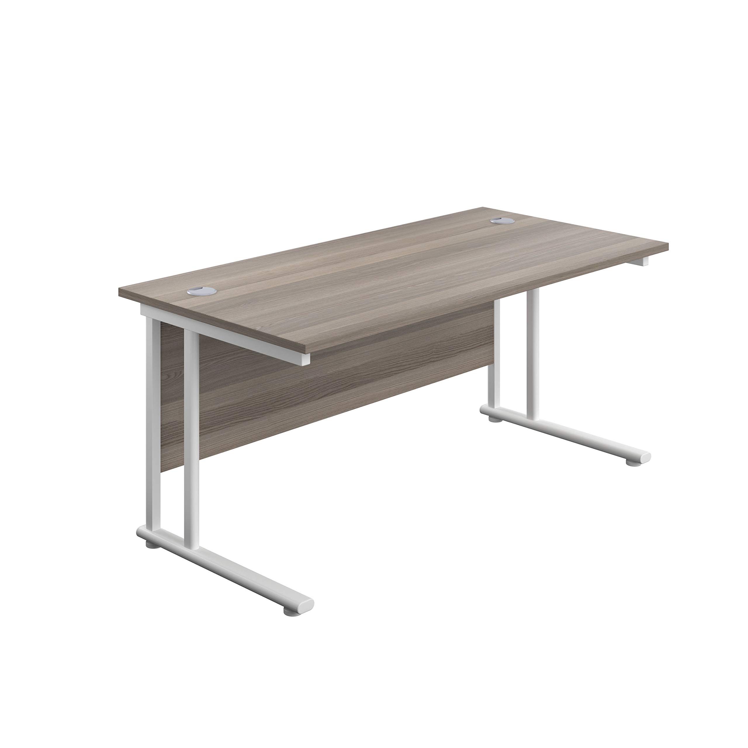 Office Hippo Heavy Duty Rectangular Cantilever Office Desk, Home Office Desk, Office Table, Integrated Cable Ports, PC Desk For Office or Home, 5 Yr Wty - White Frame/Grey Oak Top, 180cm x 80cm
